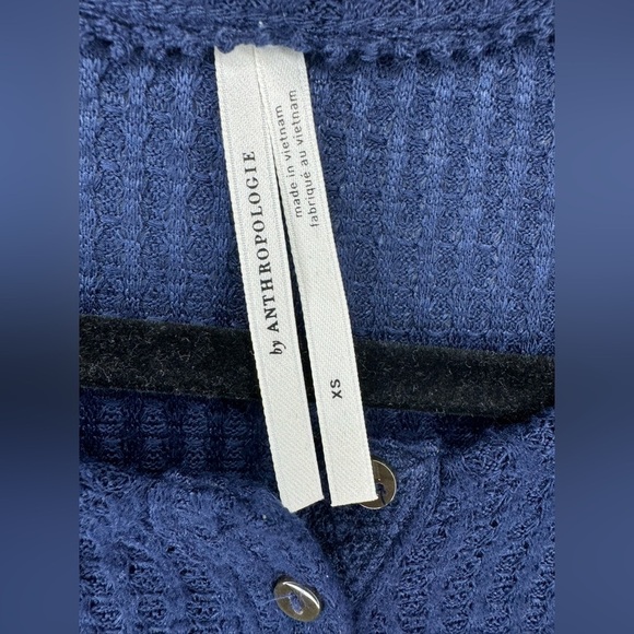Anthropologie Navy Blue Waffle Knit Button Henley Long Sleeve - Picture 5 of 7